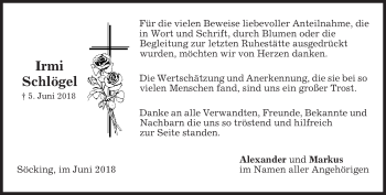 Todesanzeige von Irmi Schlögel von merkurtz