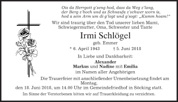 Todesanzeige von Irmi Schlögel von merkurtz