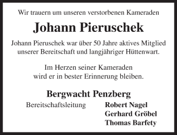 Todesanzeige von Johann Pieruschek von Das Gelbe Blatt Penzberg
