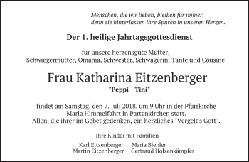 Todesanzeige von Katharina Eitzenberger von merkurtz