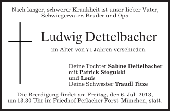 Todesanzeige von Ludwig Dettelbacher von merkurtz