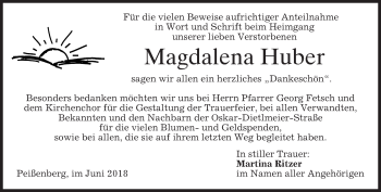 Todesanzeige von Magdalena Huber von merkurtz