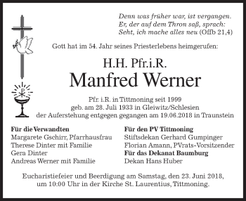 Todesanzeige von Manfred Werner von merkurtz