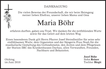Todesanzeige von Maria Böhr von merkurtz