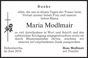 Todesanzeige von Maria Modlmair von merkurtz