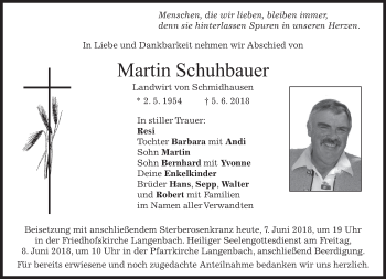 Todesanzeige von Martin Schuhbauer von merkurtz