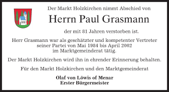 Todesanzeige von Paul Grasmann von merkurtz