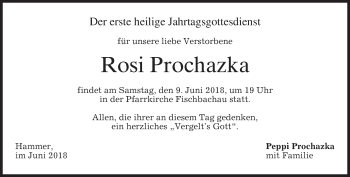 Todesanzeige von Rosi Prochazka von merkurtz
