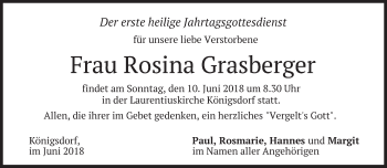 Todesanzeige von Rosina Grasberger von merkurtz