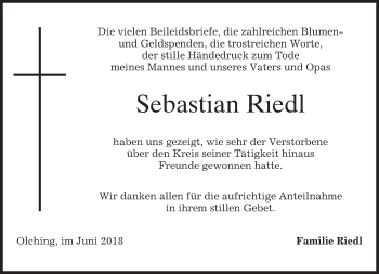 Todesanzeige von Sebastian Riedl von merkurtz