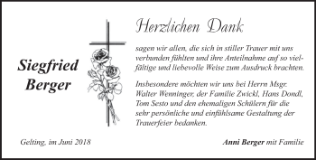 Todesanzeige von Siegfried Berger von merkurtz