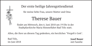 Todesanzeige von Therese Bauer von merkurtz