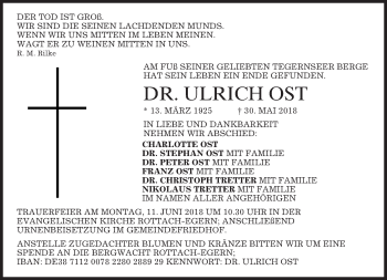 Todesanzeige von Ulrich Ost von merkurtz