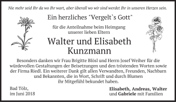 Todesanzeige von Walter und Elisabeth Kunzmann von merkurtz