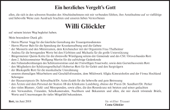 Todesanzeige von Willi Glöckler von merkurtz