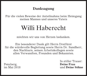 Todesanzeige von Willi Haberecht von merkurtz