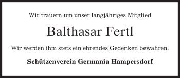 Todesanzeige von Balthasar Fertl von merkurtz
