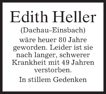 Todesanzeige von Edith Heller von merkurtz