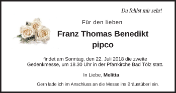 Todesanzeige von Franz Thomas Benedikt von merkurtz
