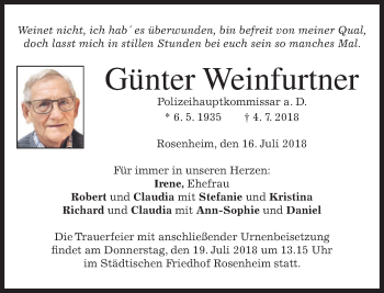 Todesanzeige von Günter Weinfurtner von merkurtz