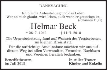 Todesanzeige von Helmar Beck von merkurtz