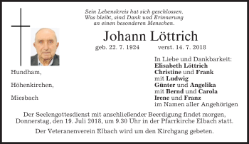 Todesanzeige von Johann Löttrich von merkurtz