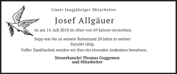 Todesanzeige von Josef Allgäuer von merkurtz
