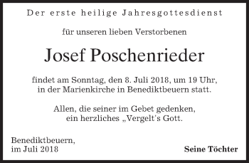 Todesanzeige von Josef Poschenrieder von merkurtz