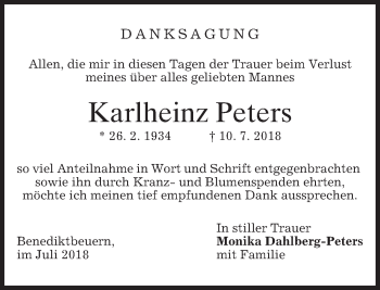 Todesanzeige von Karlheinz Peters von merkurtz