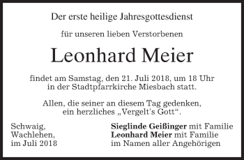Todesanzeige von Leonhard Meier von merkurtz