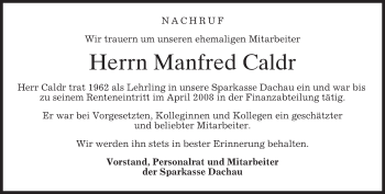 Todesanzeige von Manfred Caldr von merkurtz