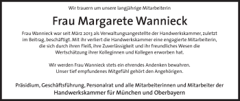 Todesanzeige von Margarete Wannieck von merkurtz