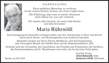 Todesanzeige von Maria Rührnößl von merkurtz