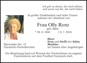 Todesanzeige von Olly Renz von merkurtz