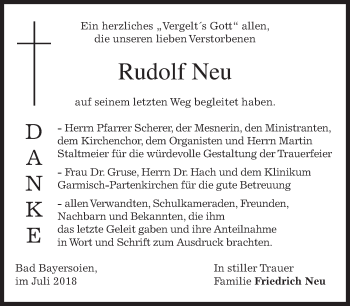 Todesanzeige von Rudolf Neu von merkurtz