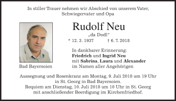 Todesanzeige von Rudolf Neu von merkurtz