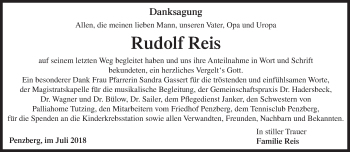 Todesanzeige von Rudolf Reis von Das Gelbe Blatt Penzberg
