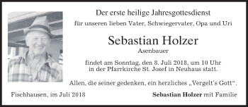 Todesanzeige von Sebastian Holzer von merkurtz