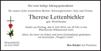 Todesanzeige von Therese Lettenbichler von merkurtz