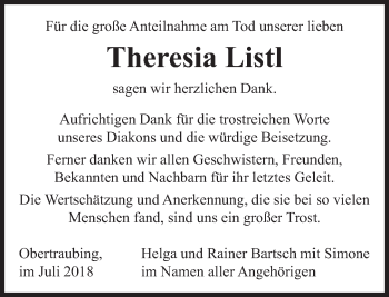 Todesanzeige von Theresia Listl von merkurtz