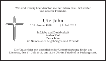 Todesanzeige von Ute Jahn von merkurtz