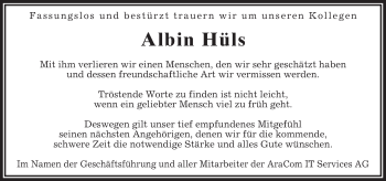 Todesanzeige von Albin Hüls von merkurtz