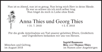 Todesanzeige von Anna und Georg  Thies von merkurtz