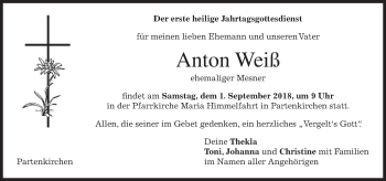 Todesanzeige von Anton Weiß von merkurtz