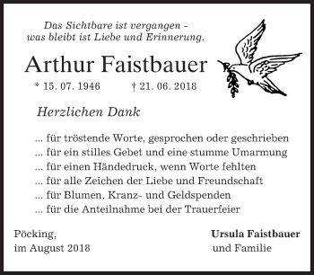 Todesanzeige von Arthur Faistbauer von merkurtz