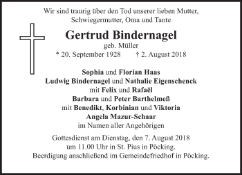 Todesanzeige von Gertrud Bindernagel von merkurtz