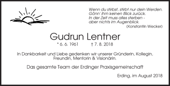 Todesanzeige von Gudrun Lentner von merkurtz