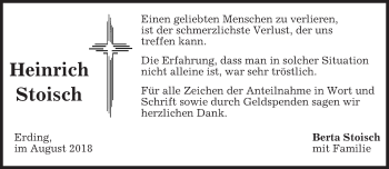 Todesanzeige von Heinrich Stoisch von merkurtz