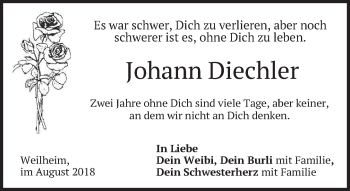 Todesanzeige von Johann Diechler von merkurtz