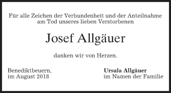 Todesanzeige von Josef Allgäuer von merkurtz